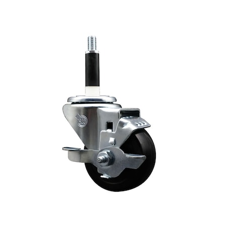Service Caster 3'' SS Soft Rubber Swivel 7/8'' Expanding Stem Caster with Brake SCC-SSEX20S314-SRS-TLB-78